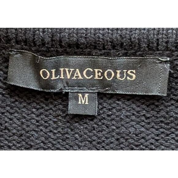 Olivaceous Ronald Black White Striped Deep V-Neck Collared Crop Sweater Medium - Picture 8 of 10